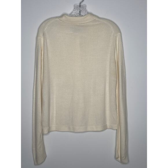 Vintage 70s Express Tricot Ivory Collared Cardigan Sweater Hong Kong Medium - Picture 3 of 11